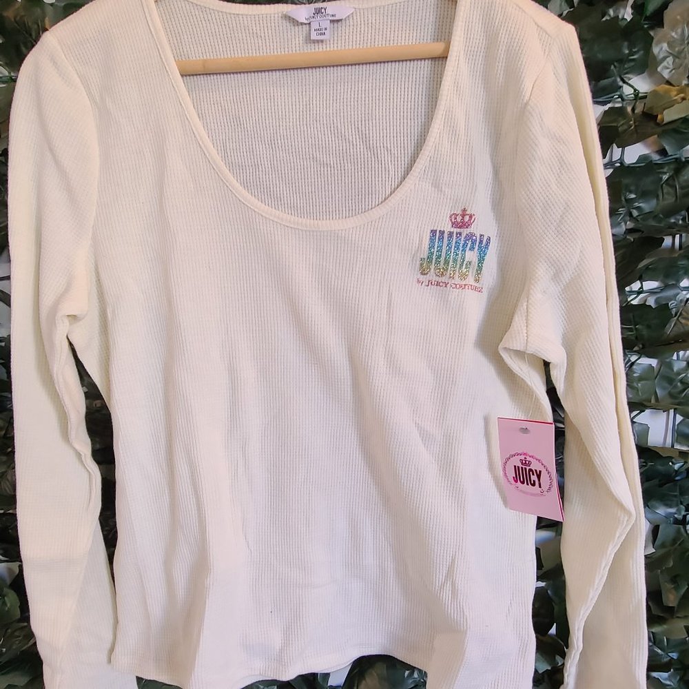 NWT Cream Juicy Couture Long-Sleeve Waffle Texture Tee